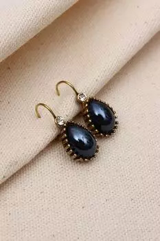 Аутентичные серьги-капли большого размера с антрацитовым камнем