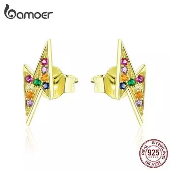 Аутентичные серьги-молнии BAMOER из стерлингового серебра 925 пробы и позолоченного золота, оригинальный брендовый дизайн