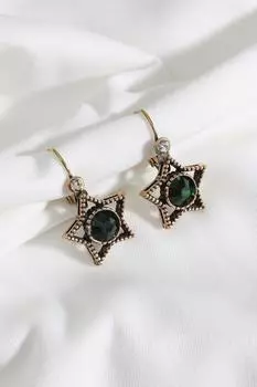 Аутентичные серьги с изображением звезды из зеленого камня