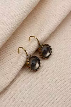 Аутентичные серьги с круглыми прозрачными камнями антрацита