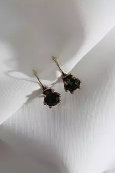 Аутентичные серьги с зеленым камнем и одним камнем