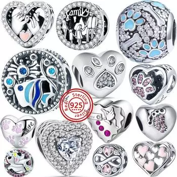 Аутентичные серебряные 925 пробы, держащиеся за руки, сердце, любовь, счастье, семейные розовые бусины, подходят для оригинального браслета-подвески, женские ювелирные изделия