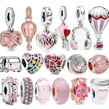 Аутентичные серебряные подвески S925 стерлингового серебра 925 пробы с милым розовым сердечком для наушников, подвеска для браслета и ожерелья для девушки, подарок, ювелирные изделия