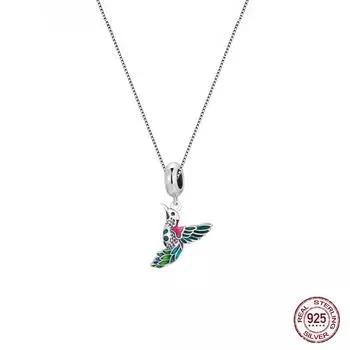 Аутентичные стерлингового серебра 925 пробы, эмаль, подвеска в виде зимородка, ожерелье с подвесками в виде птицы, цепочка на шею для женщин, ювелирные изделия, подарок