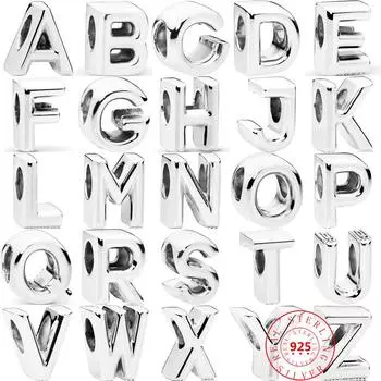 Аутентичные стерлингового серебра 925 пробы, английские буквы AZ 26, классические бусины с алфавитом, подходят для оригинального модного браслета-подвески, женские ювелирные изделия «сделай сам»