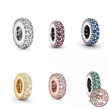 Аутентичные стерлингового серебра 925 пробы, прозрачные блестящие проставки, очаровательные бусины, подходят для милого модного браслета, ожерелье, ювелирные изделия, подарок для женщин