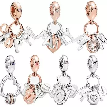 Аутентичные стерлингового серебра 925 пробы, семейное любовное письмо, циркон, подвеска, подходит для оригинального модного браслета, подарок «сделай сам», серебряные украшения для женщин