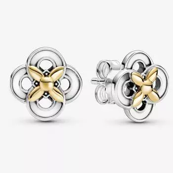 Аутентичные стерлингового серебра 925 пробы, сверкающие золотые двухцветные серьги-гвоздики с цветком, женские ювелирные изделия на юбилей, помолвку, подарок