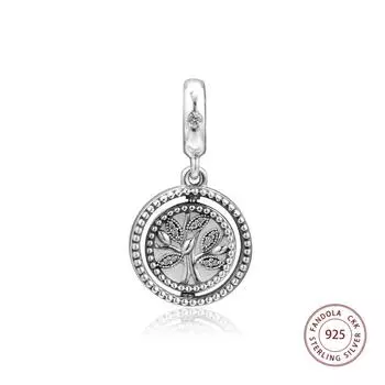 Аутентичные стерлингового серебра 925 пробы, вращающиеся семейные древа, висячие подвески, бусины, подходят для европейских браслетов, женские ювелирные изделия своими руками, изготовление ювелирных изделий