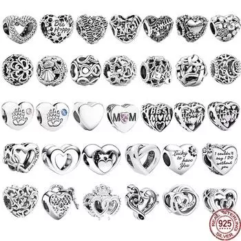 Аутентичные стерлингового серебра S925, ажурные тканые бесконечности и семейные подвески в форме сердца, подходят для оригинального браслета, женские ювелирные изделия, подарок