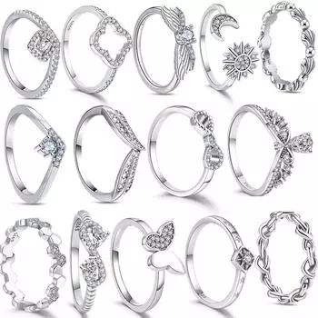 Аутентичные стерлингового серебра S925, оригинальный дизайн, женские кольца с крыльями бабочки, небесное солнце и луна, сделай сам, подвески, женские ювелирные кольца 7