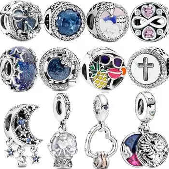 Аутентичные стерлингового серебра S925, синяя эмаль, Galaxy Journey, подвеска из бисера, подходит для браслета-кастрюли для девочек, ювелирные изделия, подвеска, подарок