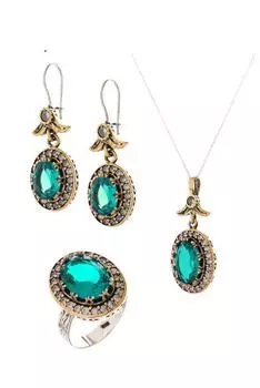 Аутентичные тройные ювелирные изделия серии Серебряный аквамарин с камнем Халиме Султан