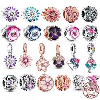 Аутентичные ювелирные изделия из стерлингового серебра 925 пробы с розовыми подвесками, подходящие для браслета