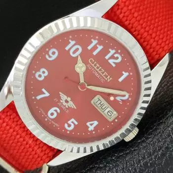 АУТЕНТИЧНЫЕ ВОССТАНОВЛЕННЫЕ ЧАСЫ CITIZEN AUTOMATIC 8200 JAPAN С КРАСНЫМ ЦИФЕРБЛАТОМ a426111-2 RL-a426111
