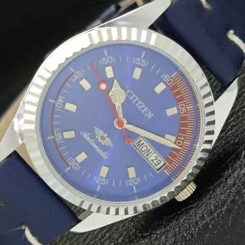 АУТЕНТИЧНЫЕ ВОССТАНОВЛЕННЫЕ ЧАСЫ CITIZEN AUTOMATIC 8200 JAPAN СИНИЙ ЦИФЕРБЛАТ a426213-2 RL620c-a426213