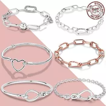 Аутентичный браслет из стерлингового серебра 925 пробы, браслет со змеиной цепочкой, подходит для европейского бренда, Подвески, ювелирные изделия своими руками, подарок 17cm