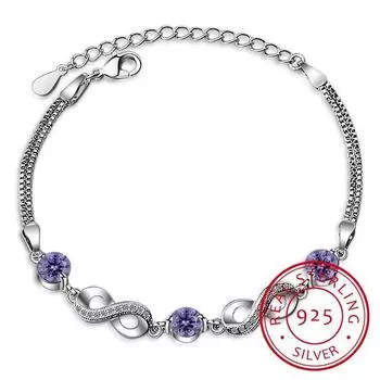 Аутентичный браслет из стерлингового серебра 925 пробы, бесконечная любовь, бесконечная цепочка, регулируемый женский браслет, роскошные серебряные украшения