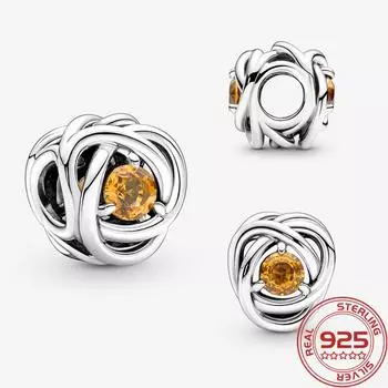 Аутентичный браслет с подвеской в виде круга вечности с камнем ноября, модный браслет из стерлингового серебра 925 пробы, женская модная брошь