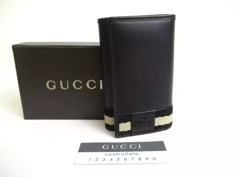 Аутентичный брелок GUCCI Vintage Black Leather 6 Pics #a395 Восстановленный