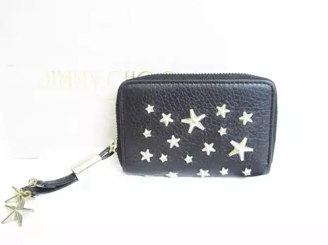 Аутентичный черный кожаный кошелек Jimmy Choo Metal Stars с круглой молнией #7620 б/у