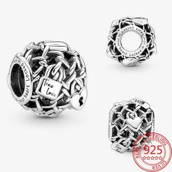 Аутентичный серебряный браслет 925 пробы с подвесками, модный браслет из стерлингового серебра 925 пробы с ажурной цепочкой и подвеской в виде замка, ювелирные аксессуары своими руками