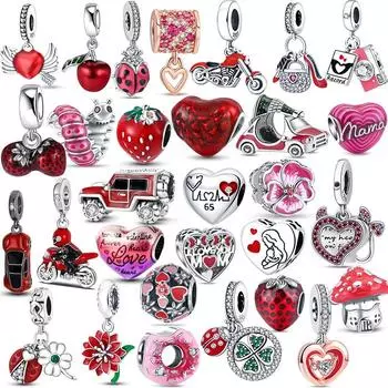 Аутентичный серебряный кулон 925 пробы, висячий четырехлистный клевер, мотоциклетные каблуки, грибовидная форма, подходят оригинальные подвески, браслет, ювелирные изделия