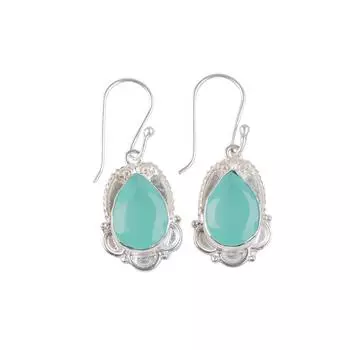 Authantic Aqua Chalcedony Gemstone 925 Sterling Silver Pretty jewelry Earrings EE-41-17