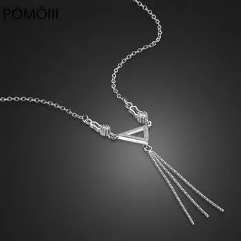 Authentic 100% 925 Sterling Silver Triangle Pendant Necklace Tassel Choker For Women Long Chain Silver Jewelry Gift