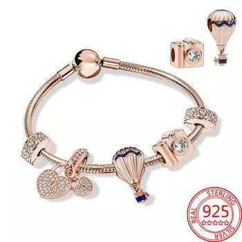 Подлинный 925 пробы стерлингового серебра оригинальный бренд розовое золото роза нежно-розовая мечта сверкающий браслет набор для женщин свадебные украшения подарок 21cm