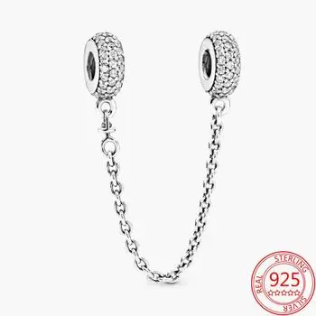 Authentic 925 Sterling Silver Pav Inspired By Mackey S Heart Personal Galaxy Safety Chain Charm Fit Brand Bracelet серебряный