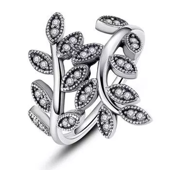 Authentic 925 Sterling Silver Ring For Women Sparkling Leaves Silver Ring Zircon Jewelry For Women Wedding Gift 6
