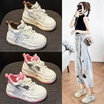 Authentic Leather Clunky Sneakers Women s Winter Cotton Shoes New All-Matching High-Top Shoes Fleece-lined Warm White Shoes 35