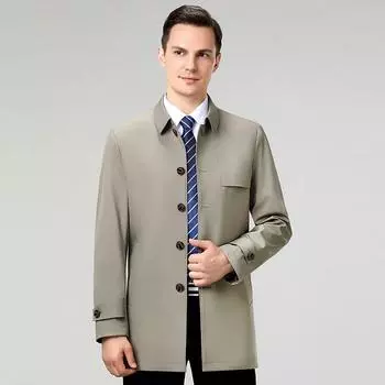 Authentic mulberry silk men s lapel jacket windbreaker men s spring and autumn new business casual mid-length coat 170