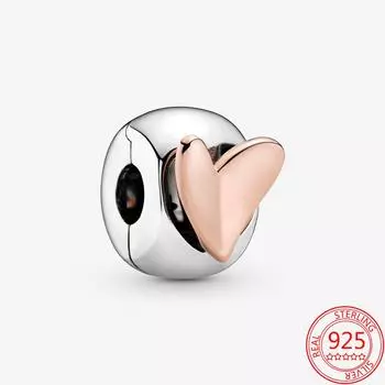 Authentic S925 Sterling Silver Hand -Painted Heart -Shaped Flower Clip Bracelet Charm Fit Fashion Bracelet Beaded