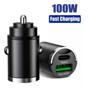 Auto 100W Mini Car Charger Lighter Fast Charging for IPhone QC3.0 Mini PD USB Type C Car Phone Charger for Xiaomi Samsung Huawei