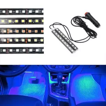 Auto Atmosphere Lamps Interior Decorative Lamp Cigarette Lighter Adapter 2pcs Car LED Dash Floor Foot Strip Light Car-Styling