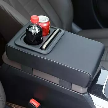 Auto Center Console Armrest Pillow Arm Rest Cover Memory Foam Car Armrest Cushion with Cup Holder & Phone Holder Car Interior