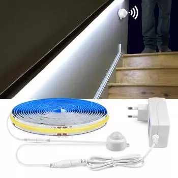 Лампа с автоматическим включением и выключением, беспроводной датчик движения PIR, светодиодная лента, 12 В, COB, лента для DIY, кухни, рождественская подсветка, украшение 2M
