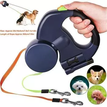 Auto Retractable Dual Head Dog Leash With Led Light For Small Medium Large Dogs синий