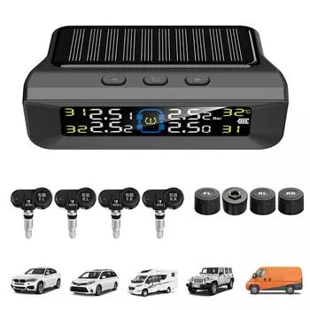 Auto Security Alarm Systems TPMS Real Time Monitor Solar/USB Powered Car Tire Pressure Monitoring System Digital LCD Display