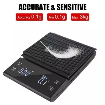 Auto Timer 3KG/0.1g High Precision Electronic Rechargeable Type-C LED display Coffee Kitchen Weight Scale Digital g/oz/ml
