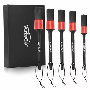 AutoGo Детализирующие щетки для мойки автомобиля для алюминиевой мойки автомобиля Pig 5 Набор из 5 щеток, Колеса, Аксессуары, Щетина, Мягкий, Длинный, Не царапающий, Типы, чёрный