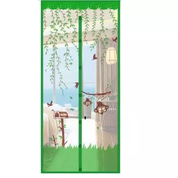 Automatic Closing Mesh Door Curtains Cartoon Mosquito Net Screen Curtain Keeps Bugs Out 100x210cm-green monkey