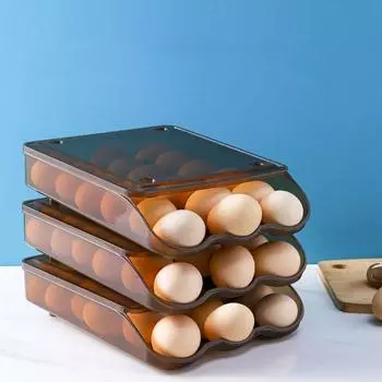 Automatic Egg Crisper Plastic Egg Freshness Rack Self-Rolling Egg Storage Box Refrigerator coffee-1 layer