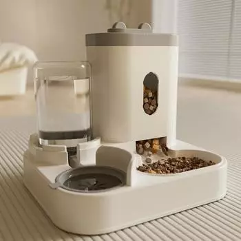 Automatic Feeder Cat Dog Food Bowl with Water Fountain, Pet Large Food Storage Dispenser Container Puppy Pet Kitten Accessories L&2L серый