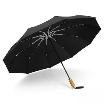 Automatic light luxury wooden handle sun umbrella umbrella oversized men s business three-fold umbrella can be