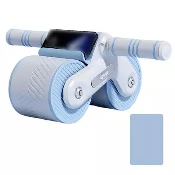 Automatic Rebound Abdominal Wheel Exerciser Anti-Slip Core Strengthening Trainer Men/Women Blue Grey