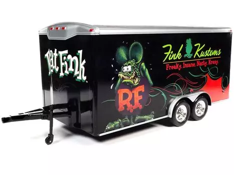 Autoworld CP7839 4-колесный закрытый автомобильный прицеп Rat Fink черный с графикой для масштабной модели автомобиля 1/18