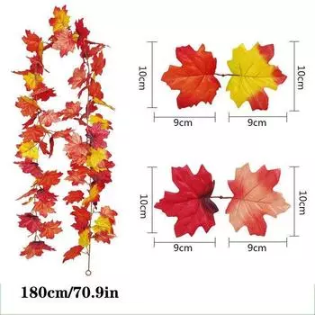 Autumn 180cm Artificial Fall Maple Leaves Garland Hanging Plant Home Decor Party Red Maple Leaves